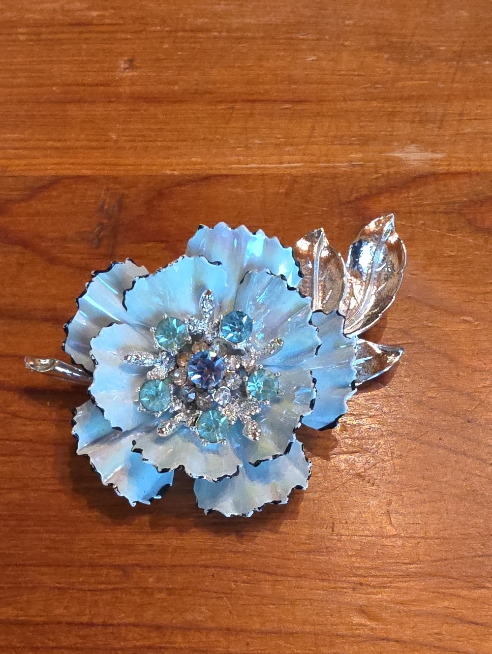 Vintage Coro Blue Enamel Rhinestone Pin Brooch